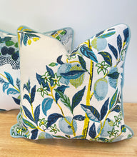 Load image into Gallery viewer, READY TOP SHIP Schumacher Citrus Garden Pool, 100% Linen From Belgium, Designer Pillow Cover with Flange and Cording, Size 16x16”