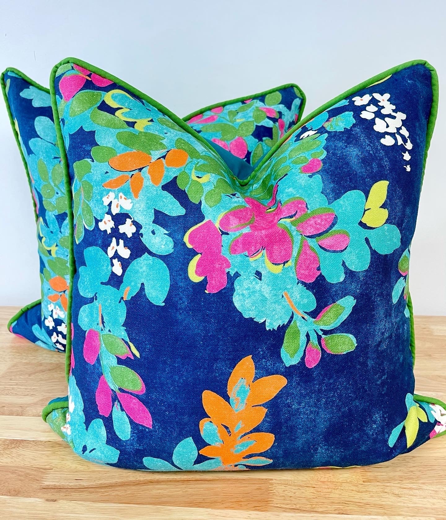 Thibaut Central Park Floral Navy + Pink Throw Pillow