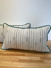 Load image into Gallery viewer, READY TO SHIP "Pair" of Embroidered Lumbar Pillow Covers with Contrast Cording, Designer Throw Pillow, Size: 14” x 24”