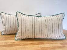Load image into Gallery viewer, READY TO SHIP "Pair" of Embroidered Lumbar Pillow Covers with Contrast Cording, Designer Throw Pillow, Size: 14” x 24”