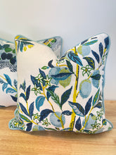 Load image into Gallery viewer, READY TOP SHIP Schumacher Citrus Garden Pool, 100% Linen From Belgium, Designer Pillow Cover with Flange and Cording, Size 16x16”