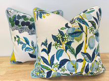 Load image into Gallery viewer, READY TOP SHIP Schumacher Citrus Garden Pool, 100% Linen From Belgium, Designer Pillow Cover with Flange and Cording, Size 16x16”