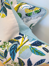 Load image into Gallery viewer, READY TOP SHIP Schumacher Citrus Garden Pool, 100% Linen From Belgium, Designer Pillow Cover with Flange and Cording, Size 16x16”