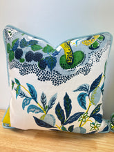 Load image into Gallery viewer, READY TOP SHIP Schumacher Citrus Garden Pool, 100% Linen From Belgium, Designer Pillow Cover with Flange and Cording, Size 16x16”