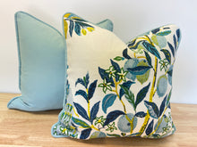 Load image into Gallery viewer, READY TOP SHIP Schumacher Citrus Garden Pool, 100% Linen From Belgium, Designer Pillow Cover with Flange and Cording, Size 16x16”