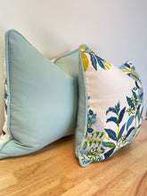 Load image into Gallery viewer, READY TOP SHIP Schumacher Citrus Garden Pool, 100% Linen From Belgium, Designer Pillow Cover with Flange and Cording, Size 16x16”