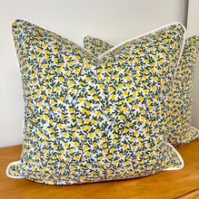 Load image into Gallery viewer, READY TO SHIP Rifle Paper Lemon Pattern Designer Pillow Cover with Cording and Lined, Size 20x20”