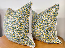 Load image into Gallery viewer, READY TO SHIP Rifle Paper Lemon Pattern Designer Pillow Cover with Cording and Lined, Size 20x20”