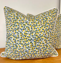 Load image into Gallery viewer, READY TO SHIP Rifle Paper Lemon Pattern Designer Pillow Cover with Cording and Lined, Size 20x20”