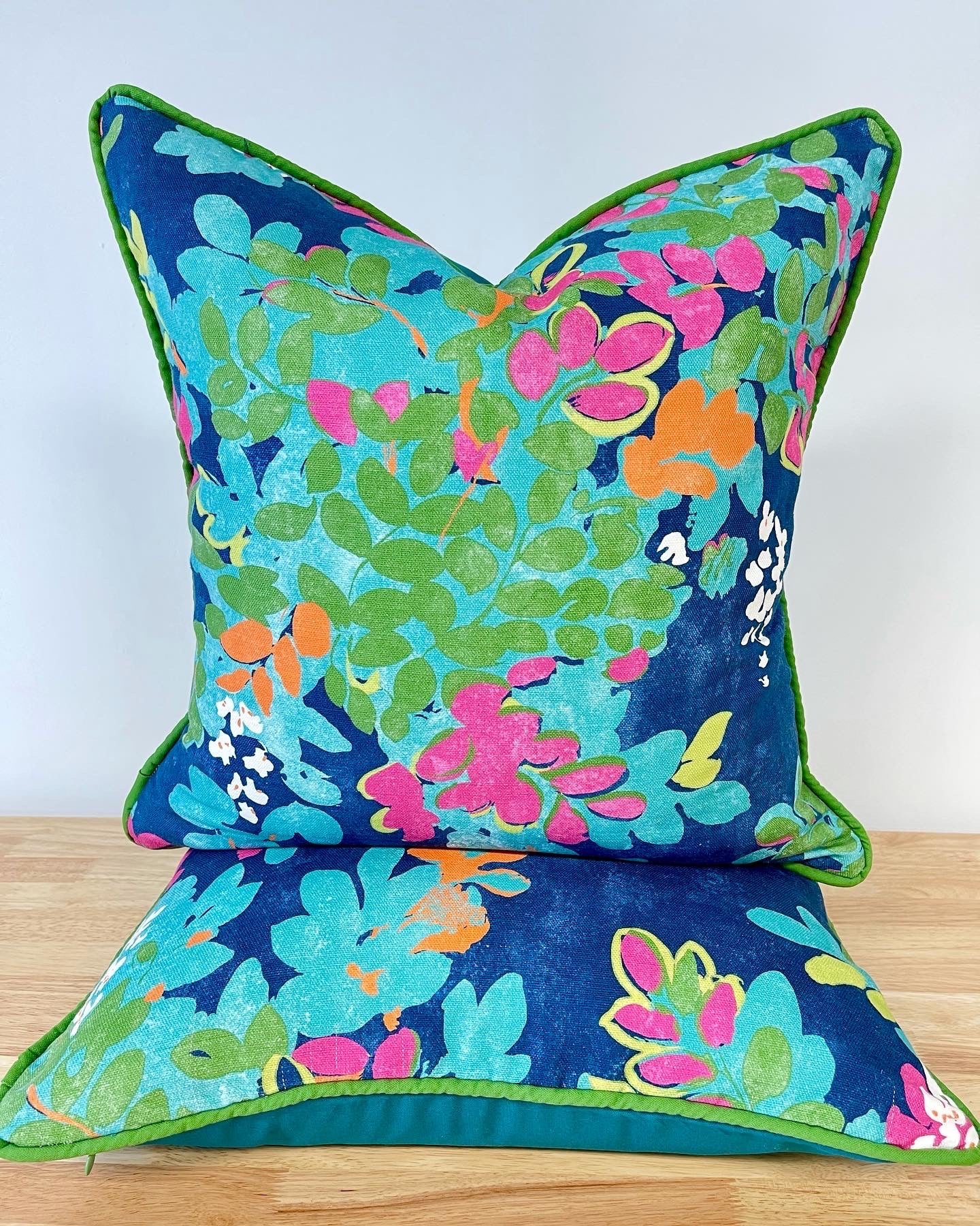 Thibaut Central Park Floral Navy + Pink Throw Pillow