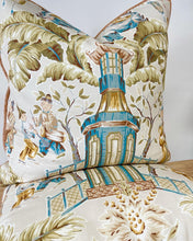 Load image into Gallery viewer, READY TO SHIP Balanaisia Turquoise Designer Pillow Cover, Size 22” x 22”, Asian Scenic Pillows, Oriental Designer Pillows, Throw Pillows
