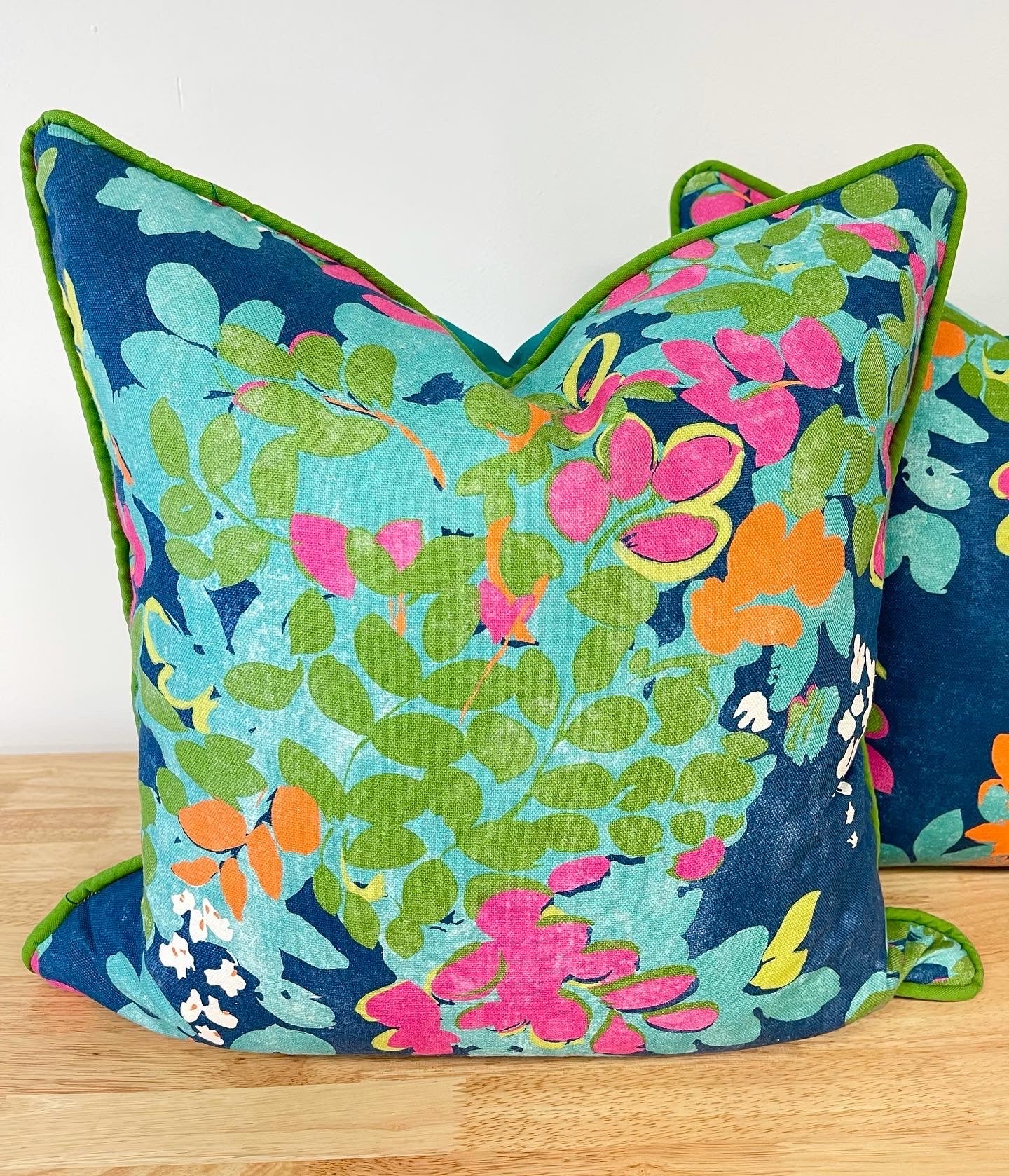 Thibaut Central Park Floral Navy + Pink Throw Pillow