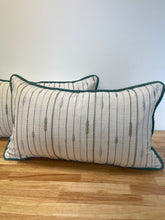 Load image into Gallery viewer, READY TO SHIP &quot;Pair&quot; of Embroidered Lumbar Pillow Covers with Contrast Cording, Designer Throw Pillow, Size: 14” x 24”
