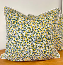Load image into Gallery viewer, READY TO SHIP Rifle Paper Lemon Pattern Designer Pillow Cover with Cording and Lined, Size 20x20”
